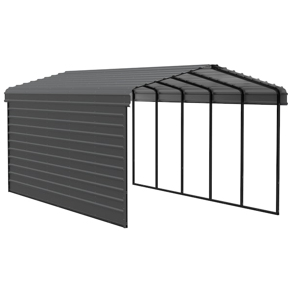 Arrow Storage Products Galvanized Steel Carport, W/ 1-Sided Enclosure, Compact Car Metal Carport Kit, 12'x24'x9', Charcoal CPHC122409ECL1 - main